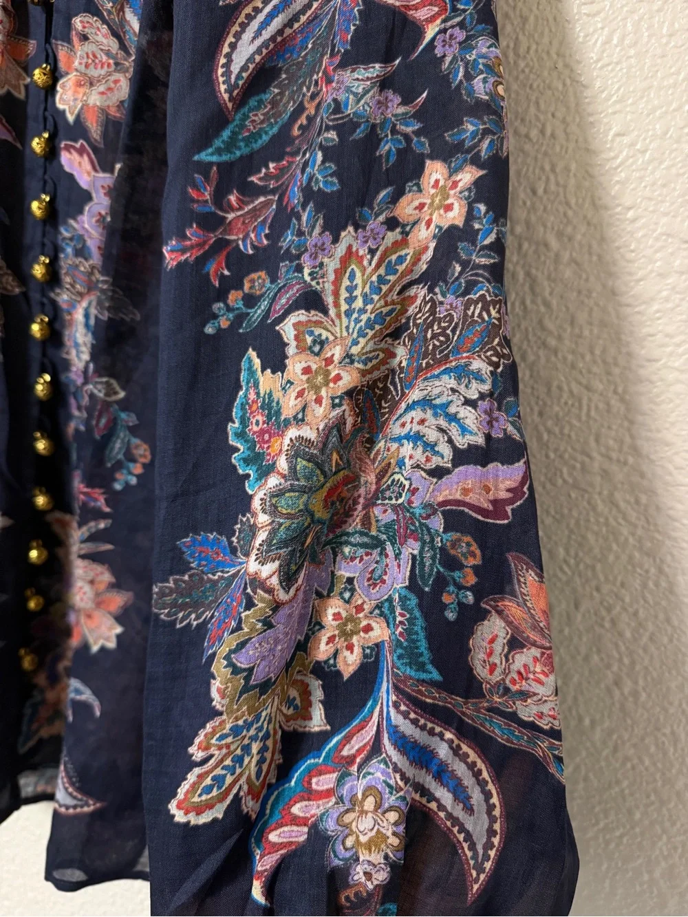 Zimmermann Rhiannon Billow Blouse 100% Ramie Paisley Boho Sheer Navy Top M - Picture 11 of 14